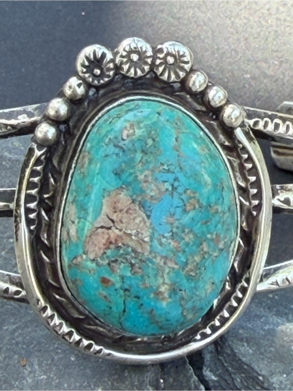 Vintage Native American Sterling Silver Turquoise Cuff Bracelet Signed 30g 6 1/2